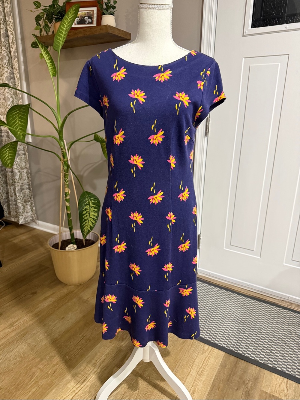 Boden Navy Midi Dress with Pink & Orange Floral Print size 10